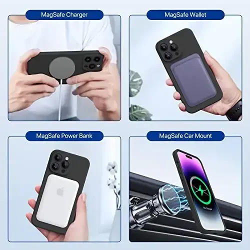 Miracase Magnetic Case iPhone 14 Pro Max uchun mo'ljallangan, ekran himoyachisi bilan, [Kamera himoyasi yaxshilangan], zarbga chidamli suyuq silikon g'ilof 6,7 dyuym, qora magnit - 3