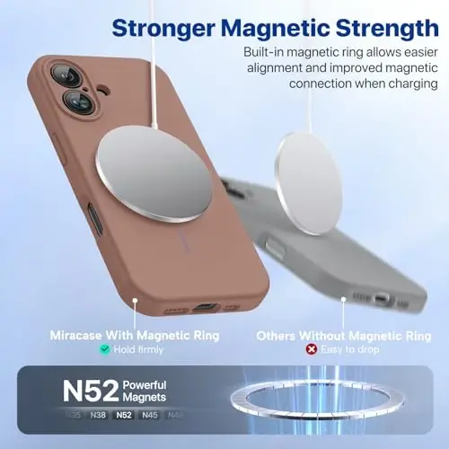 Miracase Magnetic для чехла iPhone 16 Plus, [мягкая подкладка из микрофибры, устойчивая к царапинам], магнитный для MagSafe, противоударный чехол из жидкого силикона для 16 Plus, шоколадный - 4