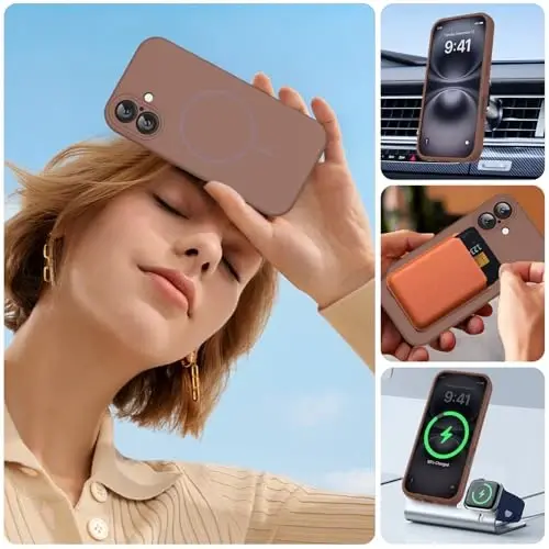 Miracase Magnetic для чехла iPhone 16 Plus, [мягкая подкладка из микрофибры, устойчивая к царапинам], магнитный для MagSafe, противоударный чехол из жидкого силикона для 16 Plus, шоколадный - 5