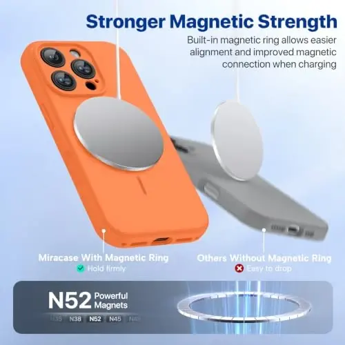Miracase Magnetic для чехла iPhone 16 Pro Max, [Мягкая подкладка из микрофибры, защищающая от царапин], Совместимо с MagSafe, Чехол из жидкого силикона, Ударопрочный защитный чехол для телефона при падении для 16 ProMax, Закат Оранжевый - 6
