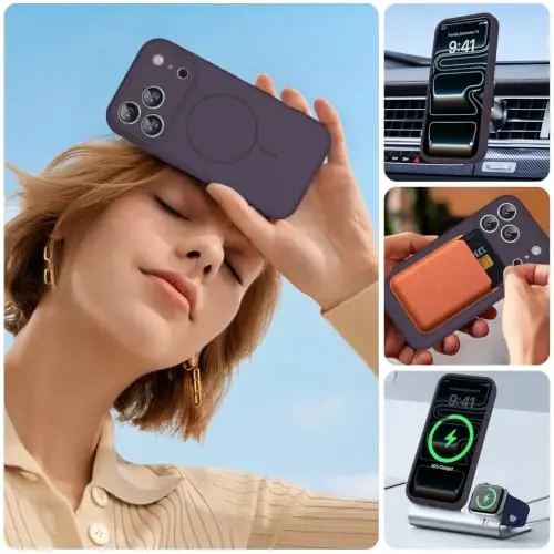 Miracase Magnetic для чехла iPhone 17 Pro, совместимый с MagSafe, встроенная силиконовая крышка для управления камерой, утолщенный противоударный чехол 3,0 мм для защиты от падений для 17 Pro, темно-фиолетовый - 5