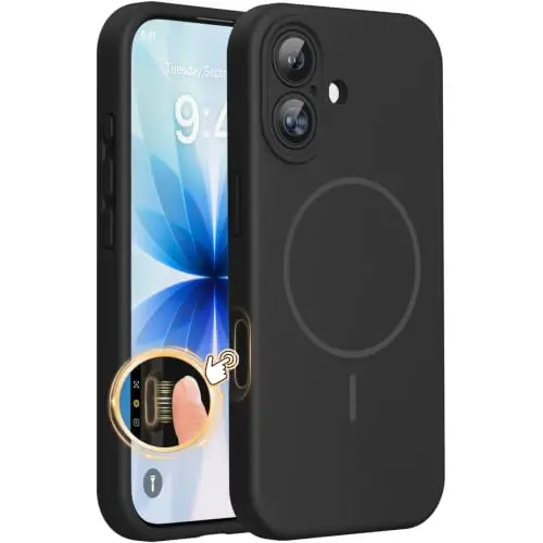 Miracase Magnetic для чехла iPhone 17, совместимый с MagSafe, встроенная силиконовая крышка для управления камерой, утолщенный на 3,0 мм ударопрочный чехол для защиты от падений для 17, темно-черный 
