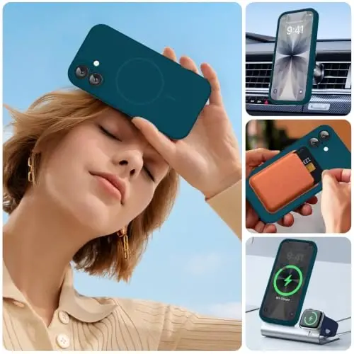 Miracase Magnetic для чехла iPhone 17, совместимый с MagSafe, встроенная силиконовая крышка управления камерой, противоударный чехол толщиной 3,0 мм для 17, бирюзовый - 6