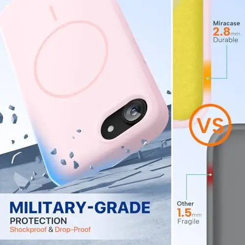 Miracase Magnetic для чехла iPhone 17e и iPhone 16e, [мягкая подкладка из микрофибры против царапин], совместимость с MagSafe, силиконовый противоударный защитный чехол для iPhone 17e/16e, песочно-розовый - MIRACASE (1)