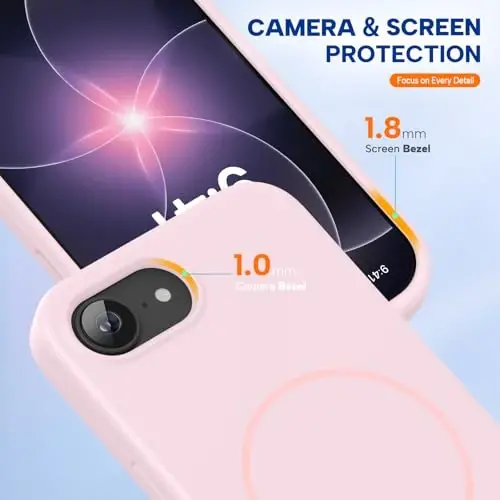 Miracase Magnetic для чехла iPhone 17e и iPhone 16e, [мягкая подкладка из микрофибры против царапин], совместимость с MagSafe, силиконовый противоударный защитный чехол для iPhone 17e/16e, песочно-розовый - 4