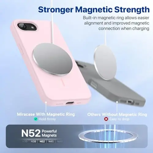 Miracase Magnetic для чехла iPhone 17e и iPhone 16e, [мягкая подкладка из микрофибры против царапин], совместимость с MagSafe, силиконовый противоударный защитный чехол для iPhone 17e/16e, песочно-розовый - 5