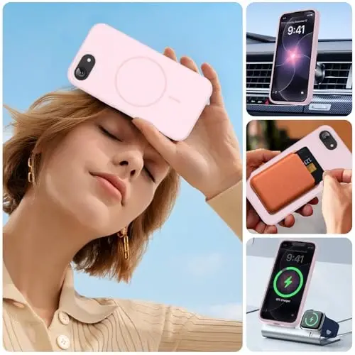 Miracase Magnetic для чехла iPhone 17e и iPhone 16e, [мягкая подкладка из микрофибры против царапин], совместимость с MagSafe, силиконовый противоударный защитный чехол для iPhone 17e/16e, песочно-розовый - 6