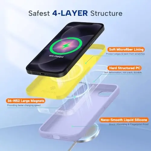 Miracase Magnetic для чехла iPhone 17e и iPhone 16e, [мягкая подкладка из микрофибры против царапин], совместимость с MagSafe, силиконовый ударопрочный защитный чехол для iPhone 17e/16e, светло-фиолетовый - 3