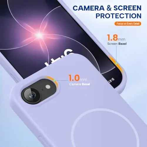 Miracase Magnetic для чехла iPhone 17e и iPhone 16e, [мягкая подкладка из микрофибры против царапин], совместимость с MagSafe, силиконовый ударопрочный защитный чехол для iPhone 17e/16e, светло-фиолетовый - 4