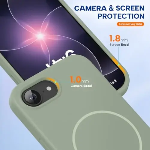 Miracase Magnetic для чехла iPhone 17e и iPhone 16e, [мягкая подкладка из микрофибры, устойчивая к царапинам], совместим с MagSafe, силиконовый противоударный чехол для защиты от падений для iPhone 17e/16e, цвет «Патина Грин» - 4