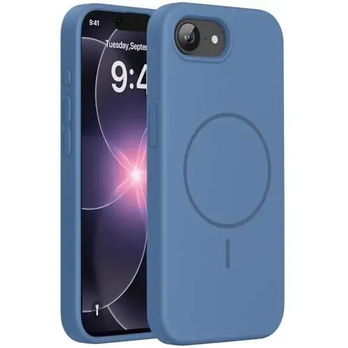Miracase Magnetic for iPhone 17e Case & iPhone 16e Case, [Soft Anti-Scratch Microfiber Lining], Compatible with MagSafe, Silicone Shockproof Protection Phone Case for iPhone 17e/16e, Glass Blue - 1
