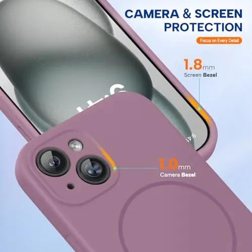 Miracase Magnetic для iPhone 15 Plus, [мягкая подкладка из микрофибры против царапин], магнитный для MagSafe, противоударный чехол из жидкого силикона для 15 Plus, цвет «черная смородина» - 5