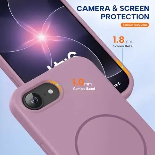Miracase Magnetic для iPhone 17e и iPhone 16e, [Мягкая подкладка из микрофибры против царапин], Совместимость с MagSafe, Силиконовый ударопрочный чехол для iPhone 17e/16e, Черная смородина - 4