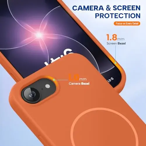 Miracase Magnetic для iPhone 17e и iPhone 16e, [мягкая подкладка из микрофибры, защищающая от царапин], совместим с MagSafe, ударопрочный силиконовый чехол для iPhone 17e/16e, оранжевый - 4