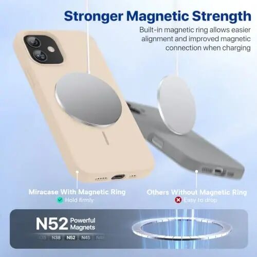 Miracase Magnetic for iPhone 12 Case/iPhone 12 Pro Case, Sand | Compatible with MagSafe, Anti-Scratch Microfiber Lining, Premium Silicone Shockproof Drop Protection Phone Case for 12/12 Pro - 3