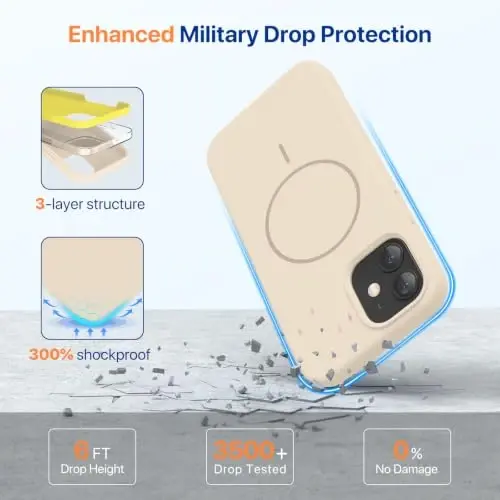 Miracase Magnetic for iPhone 12 Case/iPhone 12 Pro Case, Sand | Compatible with MagSafe, Anti-Scratch Microfiber Lining, Premium Silicone Shockproof Drop Protection Phone Case for 12/12 Pro - 5