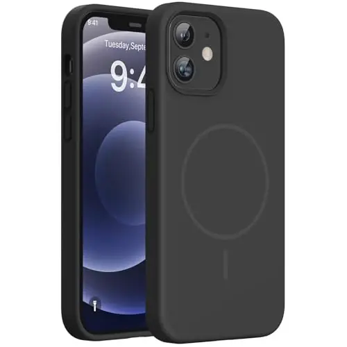Miracase Magnetic for iPhone 12 Case/iPhone 12 Pro Case, [Soft Anti-Scratch Microfiber Lining], Compatible with MagSafe, Liquid Silicone Shockproof Drop Protection Phone Case for 12/12 Pro,Black 