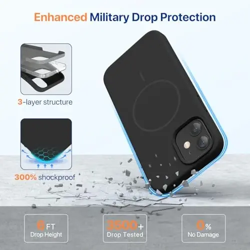 Miracase Magnetic for iPhone 12 Case/iPhone 12 Pro Case, [Soft Anti-Scratch Microfiber Lining], Compatible with MagSafe, Liquid Silicone Shockproof Drop Protection Phone Case for 12/12 Pro,Black - 5