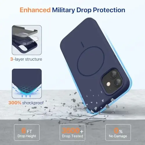 Miracase Magnetic for iPhone 12 Case/iPhone 12 Pro Case, [Soft Anti-Scratch Microfiber Lining], Compatible with MagSafe, Liquid Silicone Shockproof Drop Protection Phone Case for 12/12 Pro,Dark Blue - 5