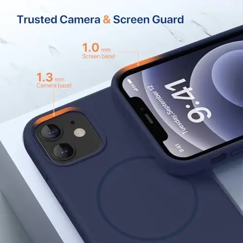 Miracase Magnetic for iPhone 12 Case/iPhone 12 Pro Case, [Soft Anti-Scratch Microfiber Lining], Compatible with MagSafe, Liquid Silicone Shockproof Drop Protection Phone Case for 12/12 Pro,Dark Blue - 6
