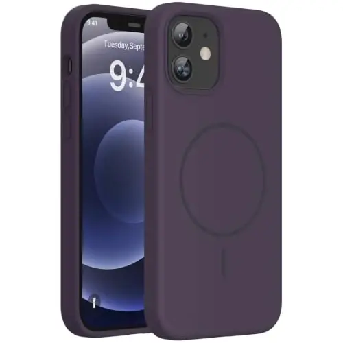 Miracase Magnetic for iPhone 12 Case/iPhone 12 Pro Case, [Soft Anti-Scratch Microfiber Lining], Compatible with MagSafe, Liquid Silicone Shockproof Drop Protection Phone Case for 12/12 Pro,Dark Purple 