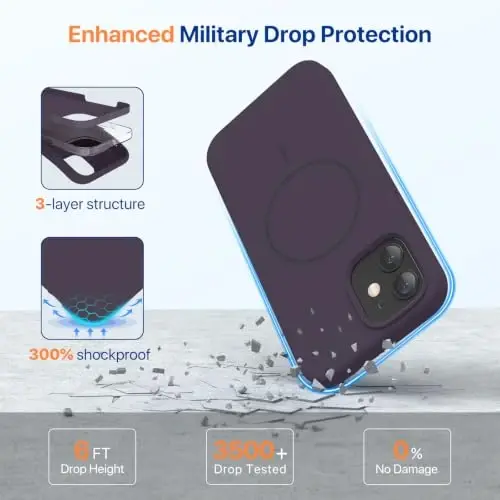 Miracase Magnetic for iPhone 12 Case/iPhone 12 Pro Case, [Soft Anti-Scratch Microfiber Lining], Compatible with MagSafe, Liquid Silicone Shockproof Drop Protection Phone Case for 12/12 Pro,Dark Purple - 4