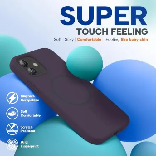 Miracase Magnetic for iPhone 12 Case/iPhone 12 Pro Case, [Soft Anti-Scratch Microfiber Lining], Compatible with MagSafe, Liquid Silicone Shockproof Drop Protection Phone Case for 12/12 Pro,Dark Purple - 5