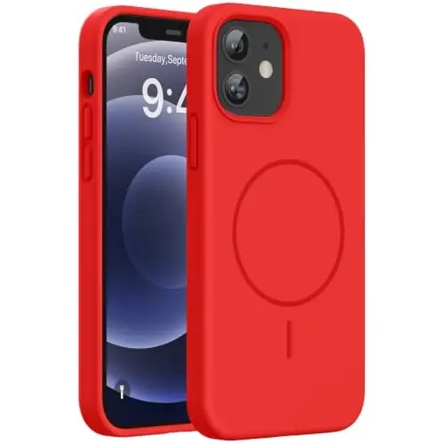 miracase Magnetic for iPhone 12 Case/iPhone 12 Pro Case, [Soft Anti-Scratch Microfiber Lining], Compatible with MagSafe, Liquid Silicone Shockproof Drop Protection Phone Case for 12/12 Pro,Red 