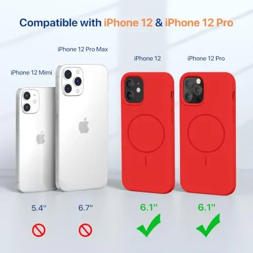 miracase Magnetic for iPhone 12 Case/iPhone 12 Pro Case, [Soft Anti-Scratch Microfiber Lining], Compatible with MagSafe, Liquid Silicone Shockproof Drop Protection Phone Case for 12/12 Pro,Red - 2