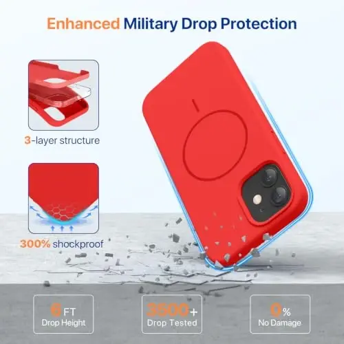 miracase Magnetic for iPhone 12 Case/iPhone 12 Pro Case, [Soft Anti-Scratch Microfiber Lining], Compatible with MagSafe, Liquid Silicone Shockproof Drop Protection Phone Case for 12/12 Pro,Red - 4