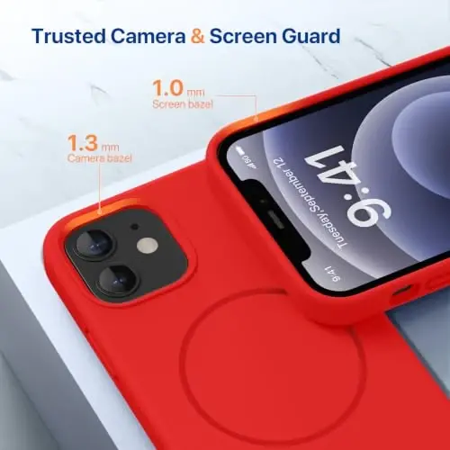 miracase Magnetic for iPhone 12 Case/iPhone 12 Pro Case, [Soft Anti-Scratch Microfiber Lining], Compatible with MagSafe, Liquid Silicone Shockproof Drop Protection Phone Case for 12/12 Pro,Red - 6