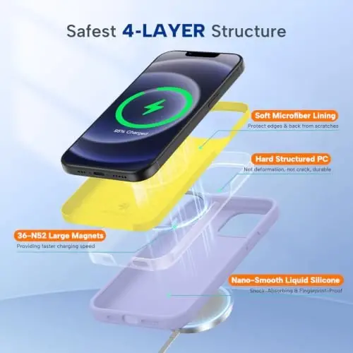 miracase Magnetic for iPhone 12 Case/iPhone 12 Pro Case, [Soft Anti-Scratch Microfiber Lining], Compatible with MagSafe, Liquid Silicone Shockproof Drop Protection Phone Case for 12/12 Pro,Violet - 3