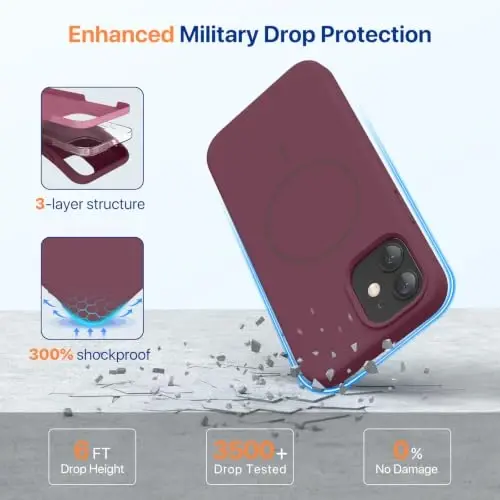miracase Magnetic for iPhone 12 Case/iPhone 12 Pro Case, [Soft Anti-Scratch Microfiber Lining], Compatible with MagSafe, Liquid Silicone Shockproof Drop Protection Phone Case for 12/12 Pro,Wine Red - 4