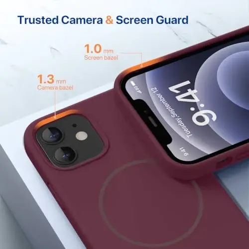 miracase Magnetic for iPhone 12 Case/iPhone 12 Pro Case, [Soft Anti-Scratch Microfiber Lining], Compatible with MagSafe, Liquid Silicone Shockproof Drop Protection Phone Case for 12/12 Pro,Wine Red - 6