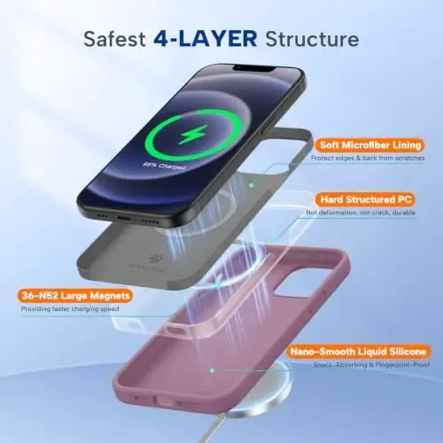 Miracase Magnetic for iPhone 12 Case/iPhone 12 Pro Case, [Soft Anti-Scratch Microfiber Lining], Compatible with MagSafe,Liquid Silicone Shockproof Drop Protection Phone Case for 12/12 Pro,Blackcurrant - 3