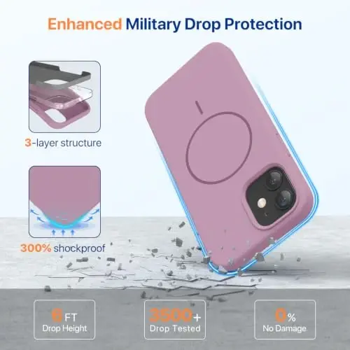 Miracase Magnetic for iPhone 12 Case/iPhone 12 Pro Case, [Soft Anti-Scratch Microfiber Lining], Compatible with MagSafe,Liquid Silicone Shockproof Drop Protection Phone Case for 12/12 Pro,Blackcurrant - 4