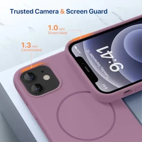 Miracase Magnetic for iPhone 12 Case/iPhone 12 Pro Case, [Soft Anti-Scratch Microfiber Lining], Compatible with MagSafe,Liquid Silicone Shockproof Drop Protection Phone Case for 12/12 Pro,Blackcurrant - 6