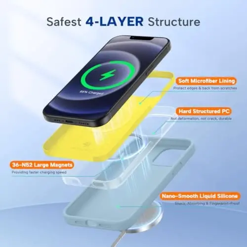Miracase Magnetic for iPhone 12 Case/iPhone 12 Pro Case, [Soft Anti-Scratch Microfiber Lining], Compatible with MagSafe,Liquid Silicone Shockproof Drop Protection Phone Case for 12/12 Pro,Clove Purple - 3