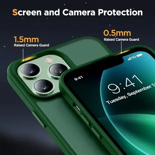 Miracase Magnetic for iPhone 12/12 Pro Case (Compatible with MagSafe) Military-Grade Protection, Anti-Fingerprint Translucent Matte Phone Cover for iPhone 12/12 Pro Case 6.1 inch, Dark Green - 4