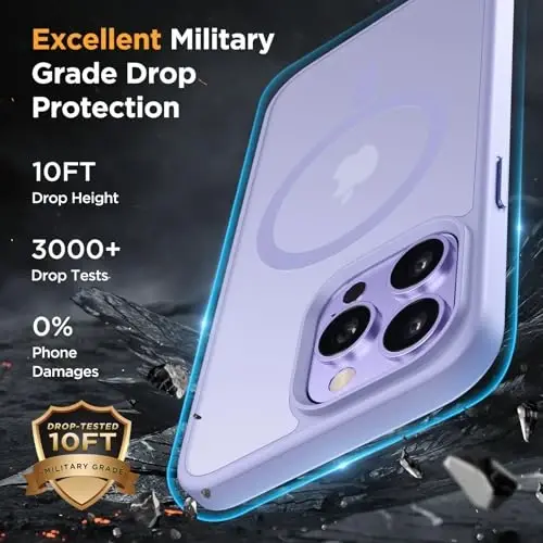 Miracase Magnetic for iPhone 12/12 Pro Case (Compatible with MagSafe) Military-Grade Protection, Anti-Fingerprint Translucent Matte Phone Cover for iPhone 12/12 Pro Case 6.1 inch, Light Purple - 3