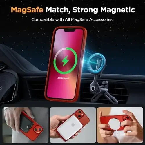 Miracase Magnetic for iPhone 13 Case 6.1 inch (Compatible with MagSafe) (with 2X Screen Protectors) Military-Grade Protection, Anti-Fingerprint Translucent Matte Phone Case Cover, Red - 3