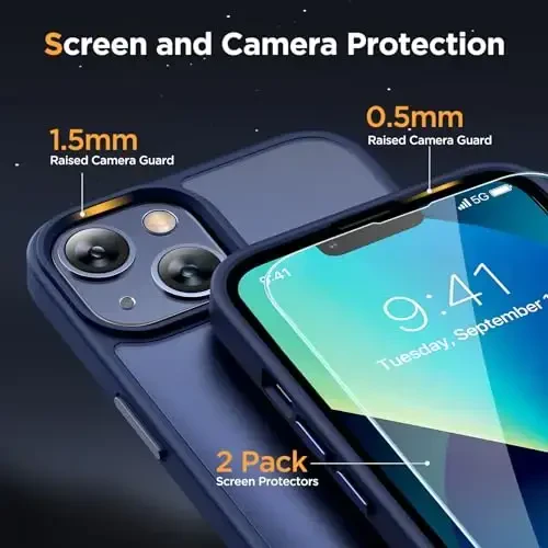 Miracase Magnetic for iPhone 13 Case 6.1 inch (Compatible with MagSafe)（with 2X Screen Protectors） Military-Grade Protection, Anti-Fingerprint Translucent Matte Phone Case Cover, Dark Blue - 5