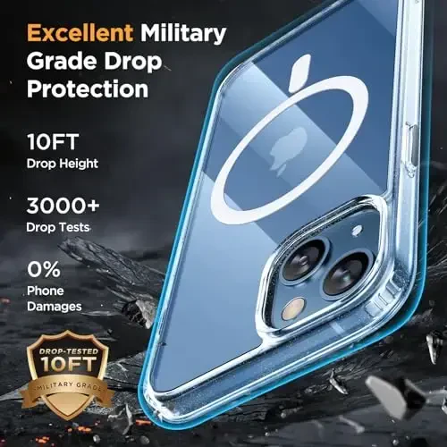 Miracase Magnetic for iPhone 13 Case 6.1 inch (Compatible with MagSafe)（with 2X Screen Protectors） Military-Grade Protection, Anti-Fingerprint Translucent Matte Phone Case Cover, Glitter Clear - 6