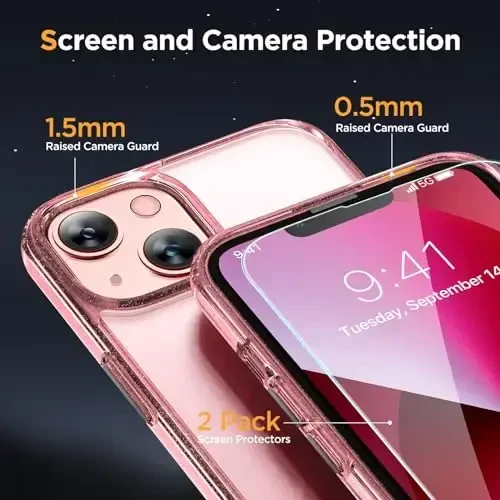 Miracase Magnetic for iPhone 13 Case 6.1 inch (Compatible with MagSafe)（with 2X Screen Protectors） Military-Grade Protection, Anti-Fingerprint Translucent Matte Phone Case Cover, Glitter Pink - 5