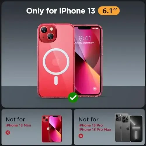 Miracase Magnetic for iPhone 13 Case 6.1 inch (Compatible with MagSafe)(with 2X Screen Protectors) Military-Grade Protection, Anti-Fingerprint Translucent Matte Phone Case Cover, Glitter Red - 2
