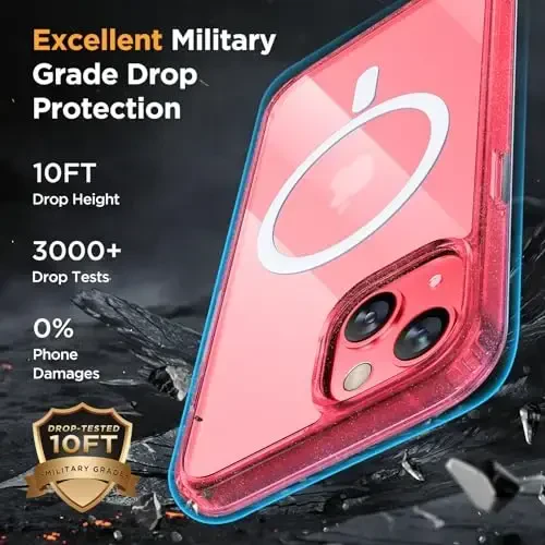 Miracase Magnetic for iPhone 13 Case 6.1 inch (Compatible with MagSafe)(with 2X Screen Protectors) Military-Grade Protection, Anti-Fingerprint Translucent Matte Phone Case Cover, Glitter Red - 6
