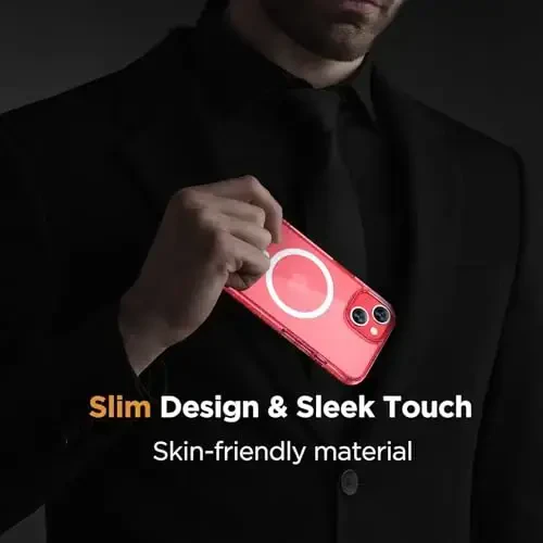 Miracase Magnetic for iPhone 13 Case 6.1 inch (Compatible with MagSafe)(with 2X Screen Protectors) Military-Grade Protection, Anti-Fingerprint Translucent Matte Phone Case Cover, Glitter Red - 7