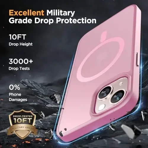 Miracase Magnetic for iPhone 13 Case 6.1 inch (Compatible with MagSafe)（with 2X Screen Protectors） Military-Grade Protection, Anti-Fingerprint Translucent Matte Phone Case Cover, Mes Pink - 6
