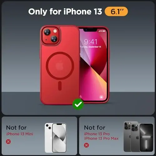 Miracase Magnetic for iPhone 13 Case 6.1 inch (Compatible with MagSafe)（with 2X Screen Protectors） Military-Grade Protection, Anti-Fingerprint Translucent Matte Phone Case Cover, Red - 2