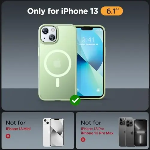 Miracase Magnetic for iPhone 13 Case 6.1 inch (MagSafe bilan mos) (2X ekran himoyachilari bilan) Harbiy darajadagi himoya, barmoq izlariga qarshi yarim shaffof mat telefon qopqog'i, och yashil - MIRACASE (1)